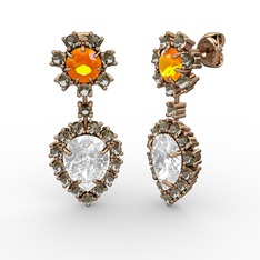 Seranta Damla Küpe - Beyaz zirkon, dumanlı kuvars ve sitrin 8 ayar rose altın küpe #1xeb5pv