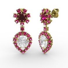 Swarovski ve rodolit garnet 18 ayar altın küpe