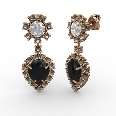 Seranta Damla Küpe - Siyah zirkon, dumanlı kuvars ve swarovski 925 ayar rose altın kaplama gümüş küpe #1xfelnl