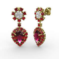 Seranta Damla Küpe - Rodolit garnet, garnet ve beyaz zirkon 8 ayar altın küpe #1xjoloc