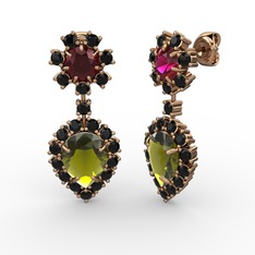 Seranta Damla Küpe - Peridot, siyah zirkon ve rodolit garnet 8 ayar rose altın küpe #1xphgdf