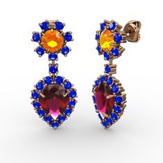 Rodolit garnet, lab safir ve sitrin 14 ayar rose altın küpe