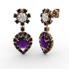 Ametist, siyah zirkon ve swarovski 14 ayar rose altın küpe