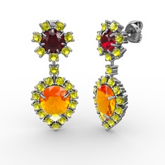 Seranta Damla Küpe - Sitrin, peridot ve garnet 14 ayar beyaz altın küpe #1y6z906