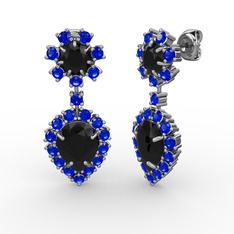Siyah zirkon ve lab safir 925 ayar gümüş küpe
