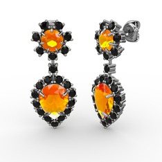 Sitrin ve siyah zirkon 8 ayar beyaz altın küpe