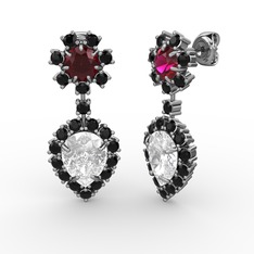 Seranta Damla Küpe - Swarovski, siyah zirkon ve rodolit garnet 8 ayar beyaz altın küpe #1ylg8gy