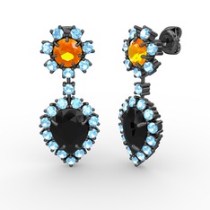 Seranta Damla Küpe - Siyah zirkon, akuamarin ve sitrin 925 ayar siyah rodyum kaplama gümüş küpe #255npn