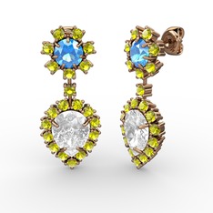 Beyaz zirkon, peridot ve akuamarin 18 ayar rose altın küpe