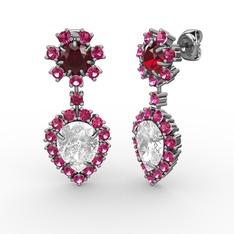 Swarovski, rodolit garnet ve garnet 18 ayar beyaz altın küpe