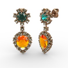 Sitrin, dumanlı kuvars ve yeşil kuvars 18 ayar rose altın küpe