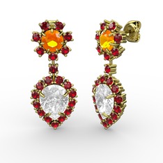 Swarovski, garnet ve sitrin 8 ayar altın küpe