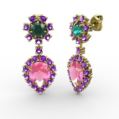 Seranta Damla Küpe - Pembe kuvars, ametist ve yeşil kuvars 925 ayar altın kaplama gümüş küpe #3406q3