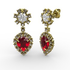 Seranta Damla Küpe - Garnet, dumanlı kuvars ve swarovski 18 ayar altın küpe #3gixze