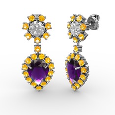 Seranta Damla Küpe - Ametist, sitrin ve swarovski 18 ayar beyaz altın küpe #3nzap5