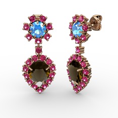 Seranta Damla Küpe - Dumanlı kuvars, rodolit garnet ve akuamarin 14 ayar rose altın küpe #3oz0o5