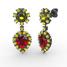 Seranta Damla Küpe - Garnet ve peridot 925 ayar siyah rodyum kaplama gümüş küpe #3qhnd7