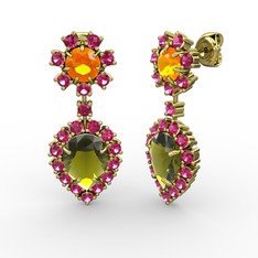 Peridot, rodolit garnet ve sitrin 14 ayar altın küpe