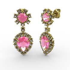 Pembe kuvars ve dumanlı kuvars 14 ayar altın küpe