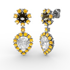 Seranta Damla Küpe - Swarovski, sitrin ve dumanlı kuvars 14 ayar beyaz altın küpe #434vat