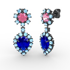 Seranta Damla Küpe - Lab safir, akuamarin ve pembe kuvars 925 ayar siyah rodyum kaplama gümüş küpe #4ejvrl