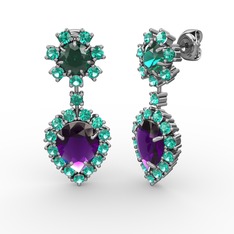 Ametist ve yeşil kuvars 18 ayar beyaz altın küpe