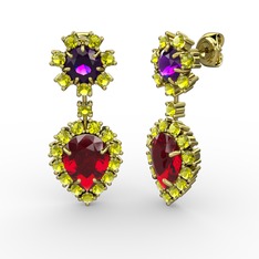 Seranta Damla Küpe - Garnet, peridot ve ametist 925 ayar altın kaplama gümüş küpe #507gzf