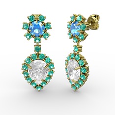 Seranta Damla Küpe - Swarovski, yeşil kuvars ve akuamarin 925 ayar altın kaplama gümüş küpe #550uqx