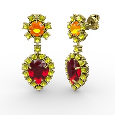 Garnet, peridot ve sitrin 14 ayar altın küpe
