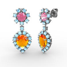 Seranta Damla Küpe - Sitrin, akuamarin ve pembe kuvars 8 ayar beyaz altın küpe #5a49ej