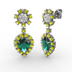 Seranta Damla Küpe - Yeşil kuvars, peridot ve swarovski 14 ayar beyaz altın küpe #5ctpze