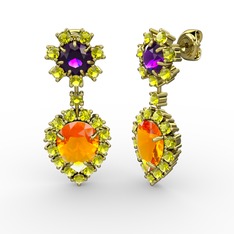 Seranta Damla Küpe - Sitrin, peridot ve ametist 18 ayar altın küpe #5jx8jv