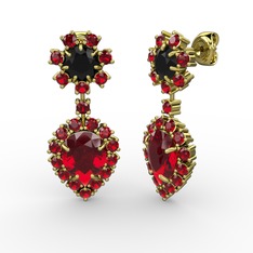 Garnet ve siyah zirkon 14 ayar altın küpe