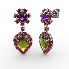 Peridot, garnet ve ametist 925 ayar gümüş küpe