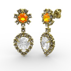 Seranta Damla Küpe - Swarovski, dumanlı kuvars ve sitrin 925 ayar altın kaplama gümüş küpe #634e67