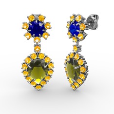 Peridot, sitrin ve lab safir 8 ayar beyaz altın küpe