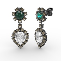 Seranta Damla Küpe - Swarovski, dumanlı kuvars ve yeşil kuvars 925 ayar siyah rodyum kaplama gümüş küpe #6jk1z