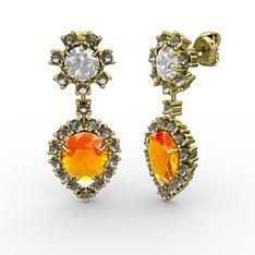 Seranta Damla Küpe - Sitrin, dumanlı kuvars ve beyaz zirkon 8 ayar altın küpe #6np2ze