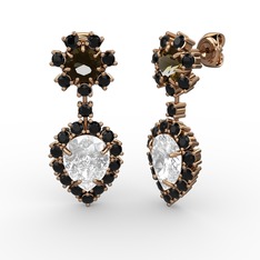 Seranta Damla Küpe - Beyaz zirkon, siyah zirkon ve dumanlı kuvars 14 ayar rose altın küpe #6xa4ui