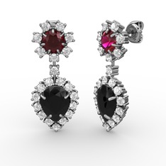 Seranta Damla Küpe - Siyah zirkon, pırlanta ve rodolit garnet 925 ayar gümüş küpe (0.792 karat) #702yio