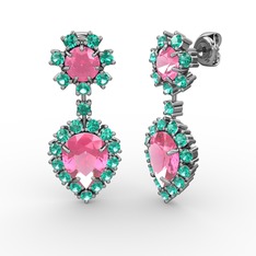 Pembe kuvars ve yeşil kuvars 8 ayar beyaz altın küpe