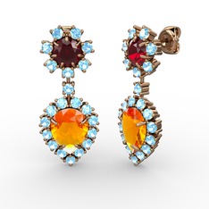 Seranta Damla Küpe - Sitrin, akuamarin ve garnet 18 ayar rose altın küpe #729v35