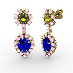 Lab safir, pembe kuvars ve peridot 18 ayar altın küpe