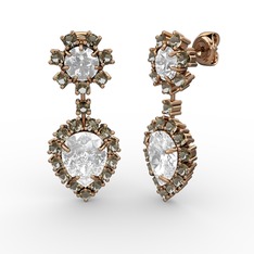 Beyaz zirkon, dumanlı kuvars ve swarovski 925 ayar rose altın kaplama gümüş küpe