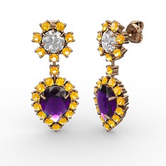 Seranta Damla Küpe - Ametist, sitrin ve beyaz zirkon 8 ayar rose altın küpe #74elyp