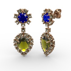 Peridot, dumanlı kuvars ve lab safir 925 ayar rose altın kaplama gümüş küpe