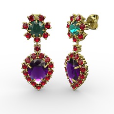 Seranta Damla Küpe - Ametist, garnet ve yeşil kuvars 8 ayar altın küpe #7mvr91