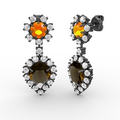 Seranta Damla Küpe - Dumanlı kuvars, swarovski ve sitrin 925 ayar siyah rodyum kaplama gümüş küpe #7qnkxb