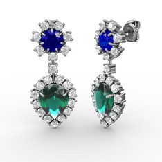 Seranta Damla Küpe - Yeşil kuvars, swarovski ve lab safir 925 ayar gümüş küpe #84i46r