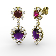 Seranta Damla Küpe - Ametist, swarovski ve rodolit garnet 18 ayar altın küpe #89mgij